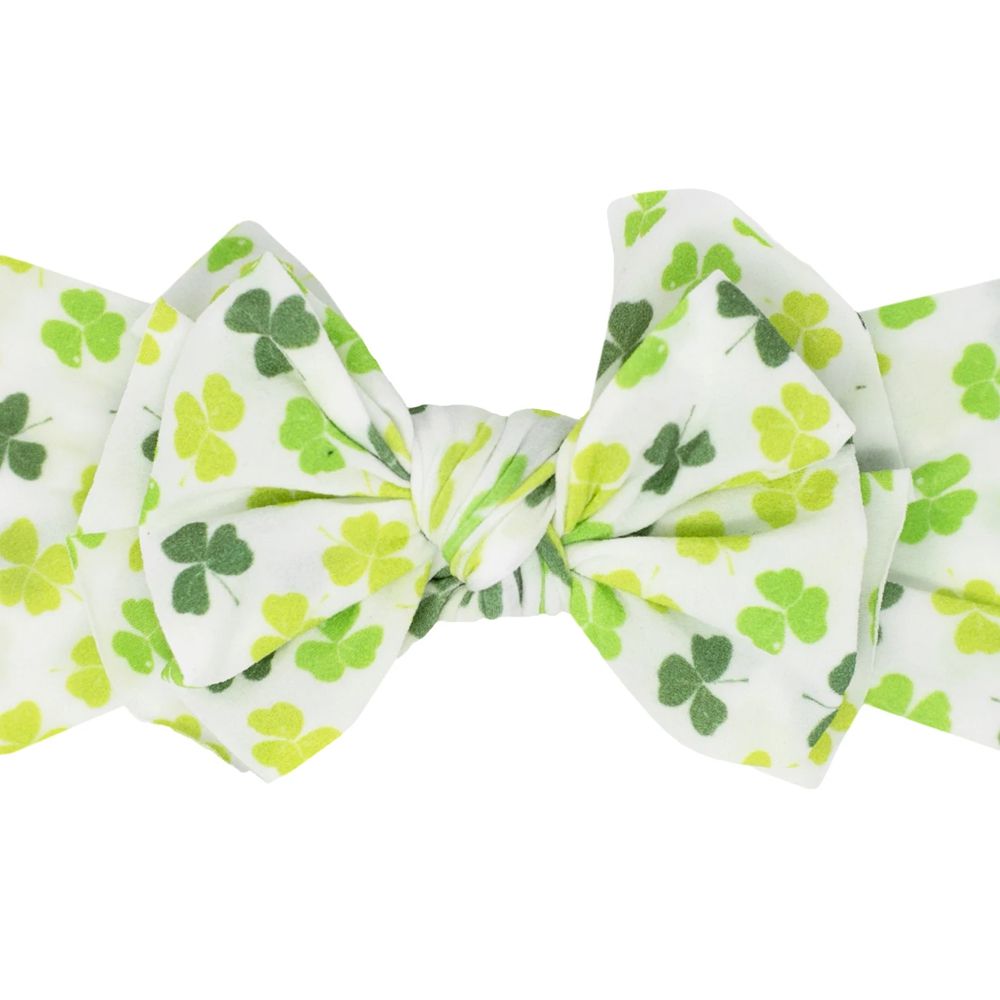 美國baby bling - 純手工極優雅細緻輕柔微彈性/毫無束縛感蝴蝶結髮帶/髮飾_印花菲比系列-幸運草