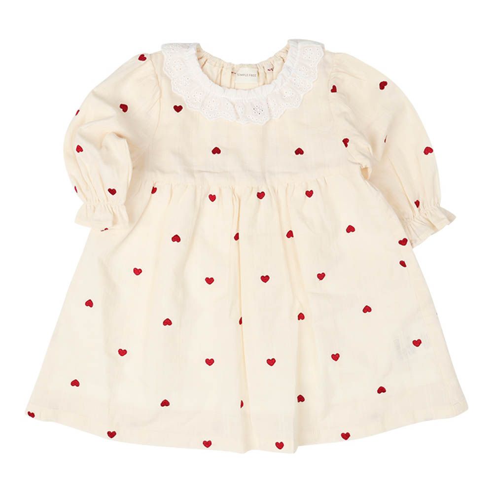 平織洋裝--滿版刺繡-象牙白色