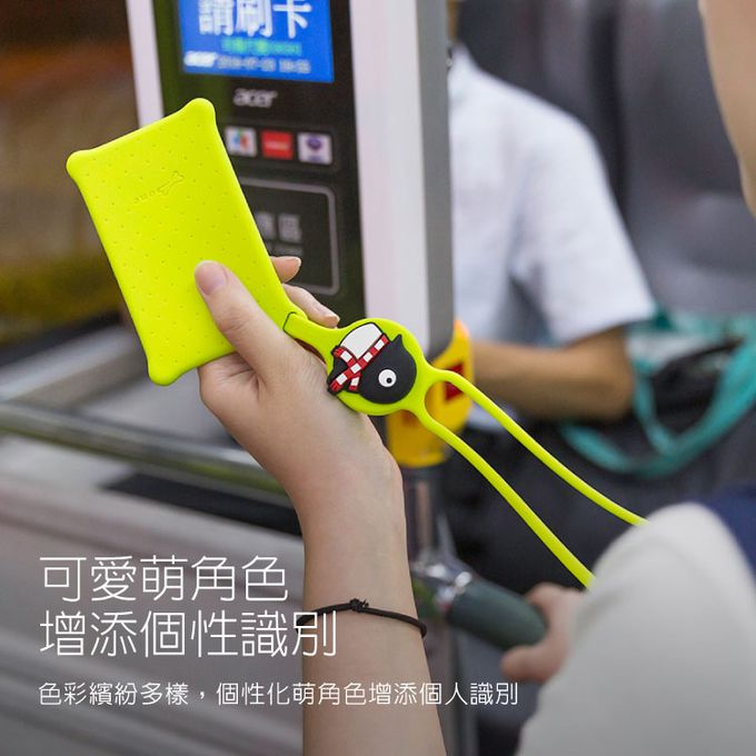 Bone 蹦克 - 頸掛繩卡套-喵喵貓-黑色