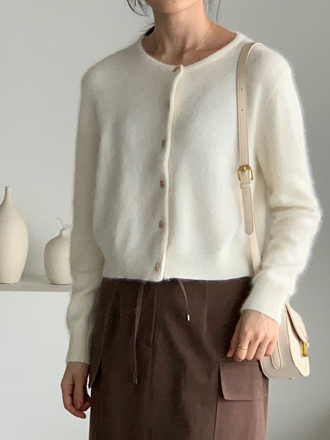 韓國女裝連線 - 愛心金釦混羊毛針織衫/外套-象牙白 (FREE)