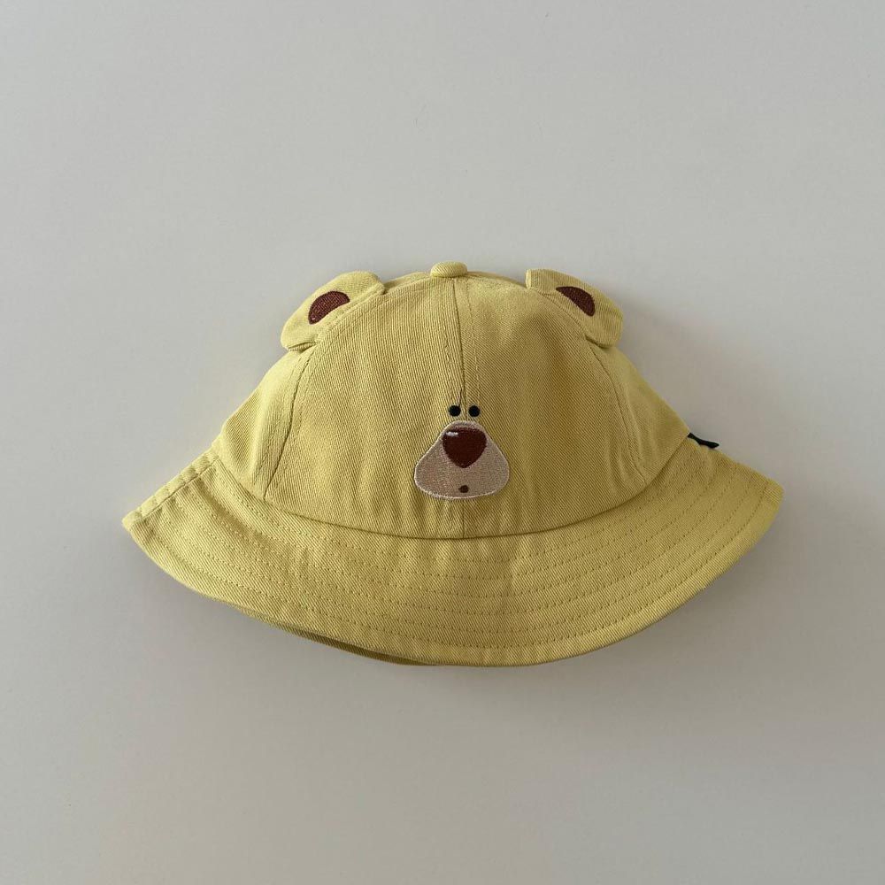 兒童可愛速乾防曬遮陽漁夫帽-小熊-黃色 (48-52CM)
