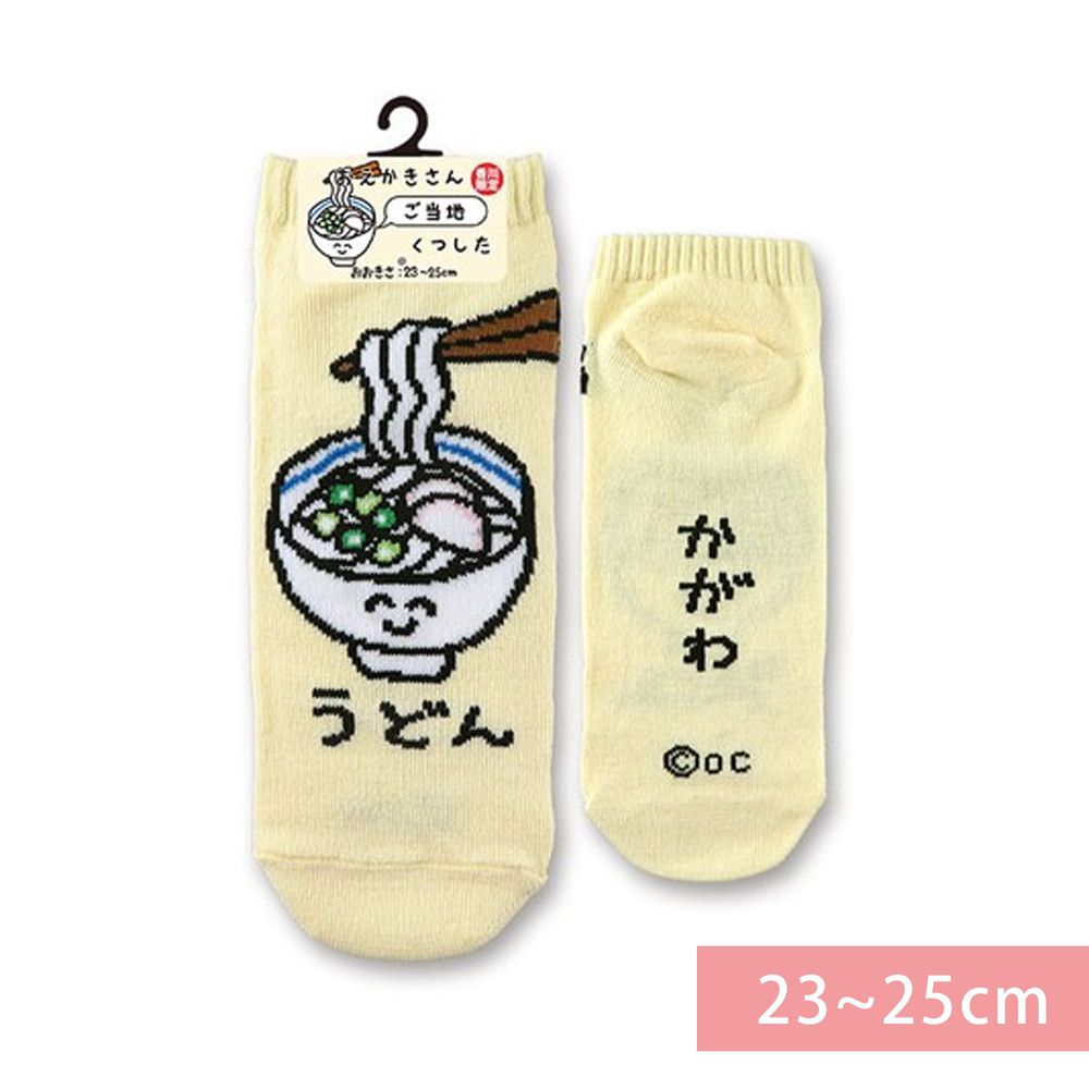 日本 OKUTANI - 童趣日文插畫短襪-烏龍麵-黃 (23-25cm)