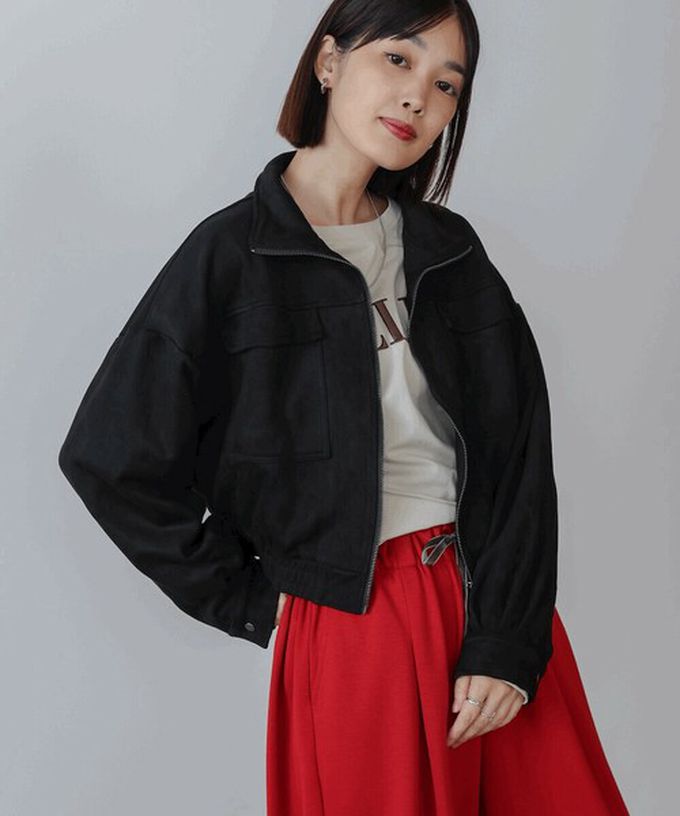 日本 Bab - 麂皮感立領率性口袋俐落外套-黑