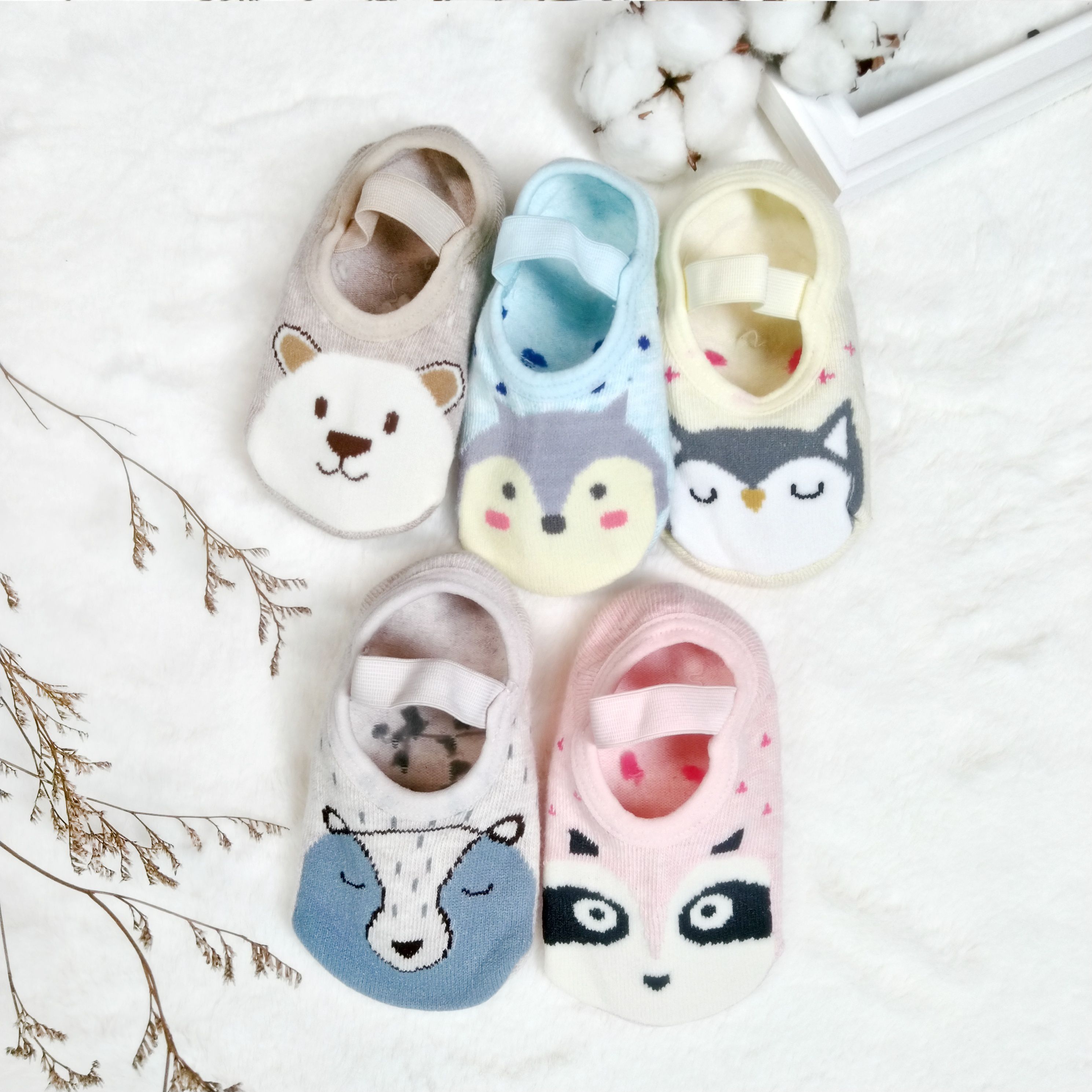 JoyNa - 寶寶防滑地板襪-3雙入-D款-珍珠熊+隨機2雙 (均碼11-13CM)