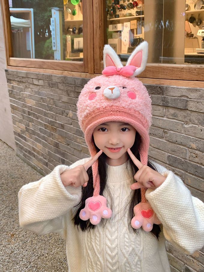 Love, Charlotte - 粉色兔兔立體耳朵泰迪絨保暖帽 (頭圍:48~53cm (建議年齡:2+))