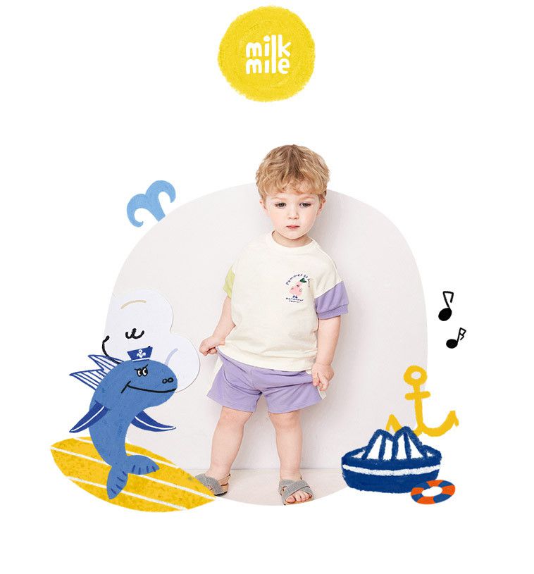 韓國 milk mile - 水果印花撞色套裝-象牙白X紫