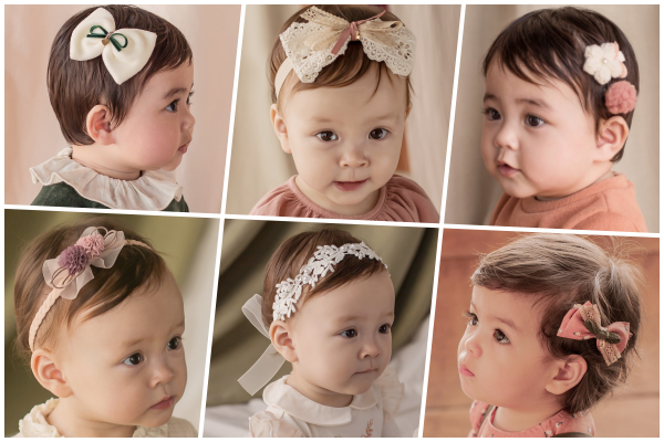 韓國 Happy Prince - 蕾絲蝴蝶結珍珠花朵髮飾Set-棕花X杏蝴蝶結