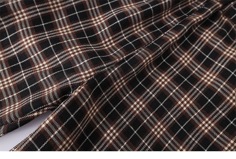 卡通人物史努比腰鬆緊休閒寬褲-格紋款-黑色