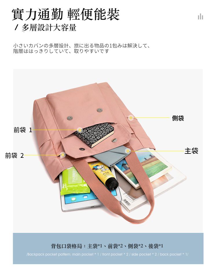 防潑水百搭單肩手提包-深藍色 (32x12x27cm)