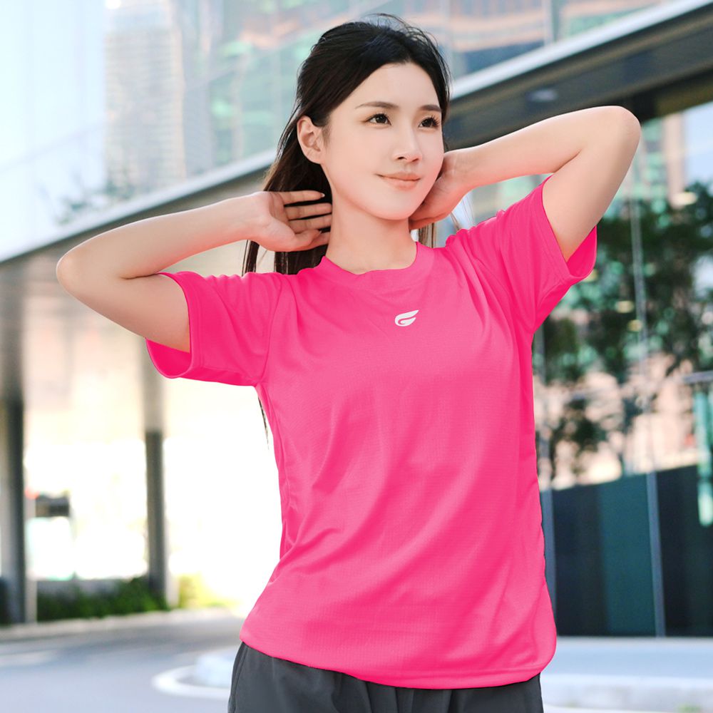 男女盾形速乾排汗衣-短袖款-桃紅
