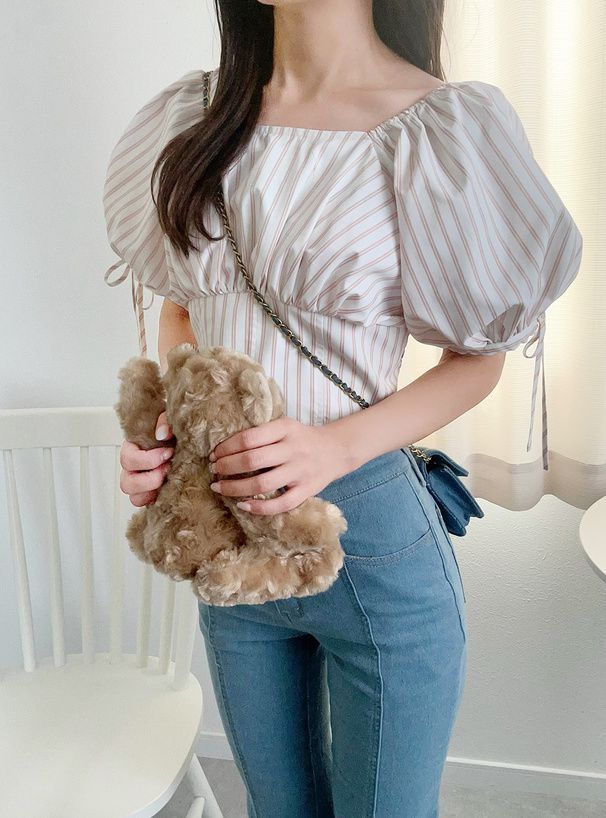 日本 GRL - 2WAY夏日感綁帶氣球袖上衣-淺杏粉