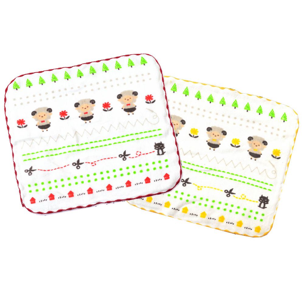 貝柔 Peilou - 童話抗菌紗布小方巾-新七小羊-紅色+黃色 (26x26cm)-6入組