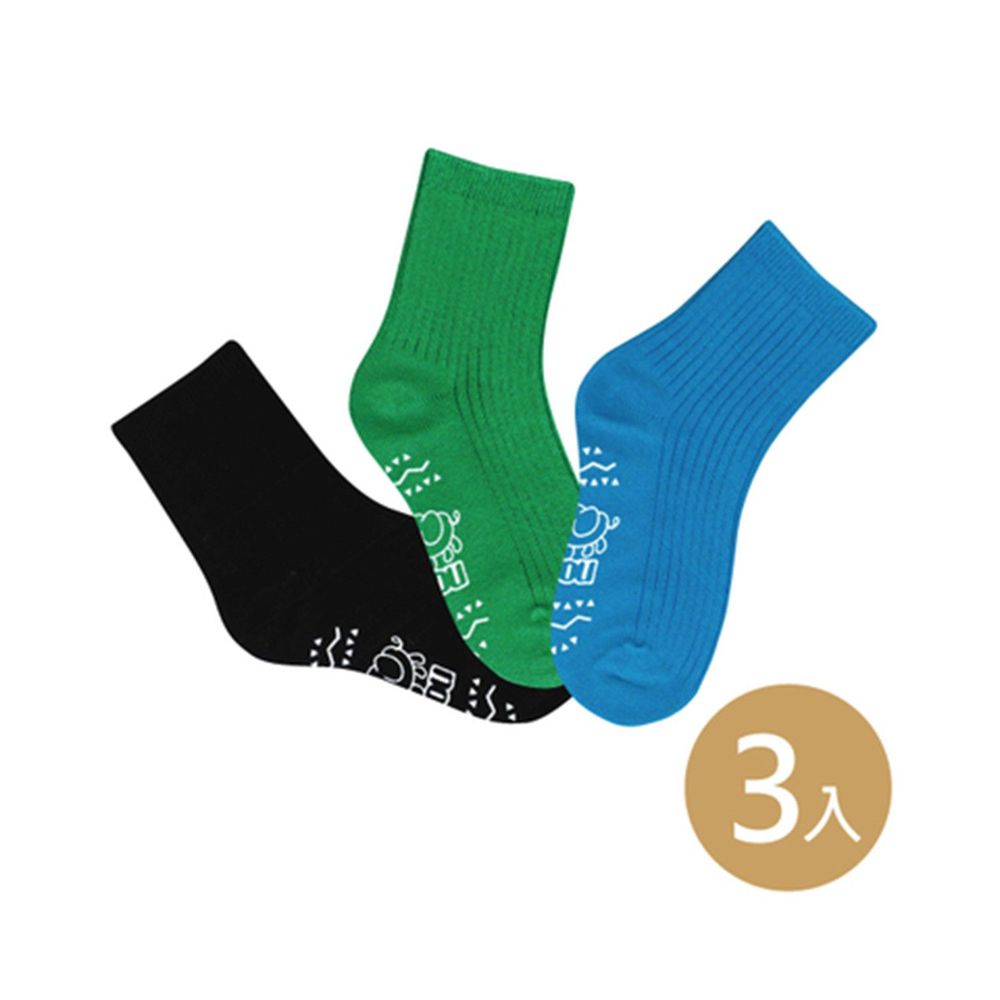 貝柔 Peilou - 貝寶萊卡義式對目柔棉止滑彩虹短襪-3色各1雙(藍/綠/黑)