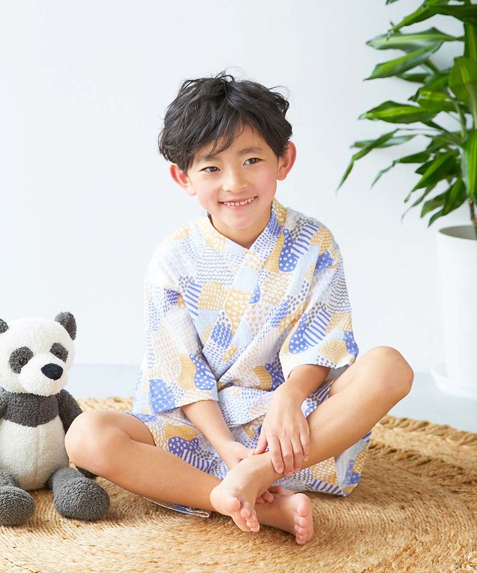 日本 devirock - 夏日風情涼爽紋理甚平套裝-海洋貝殼-淺紫