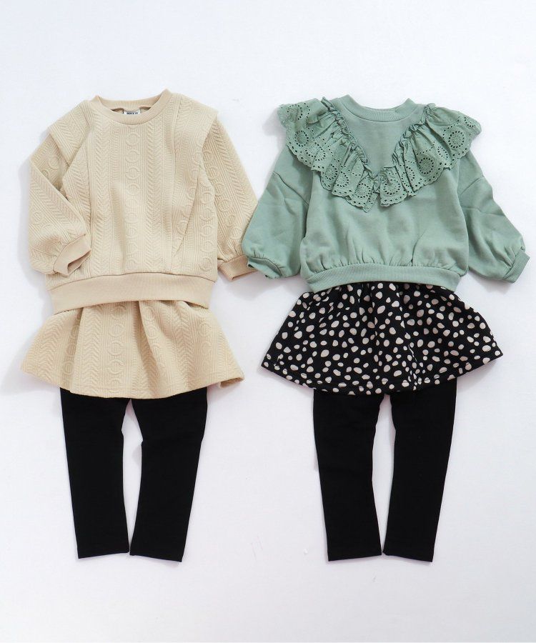 日本 BREEZE - V領蕾絲摺邊長袖上衣-薄荷