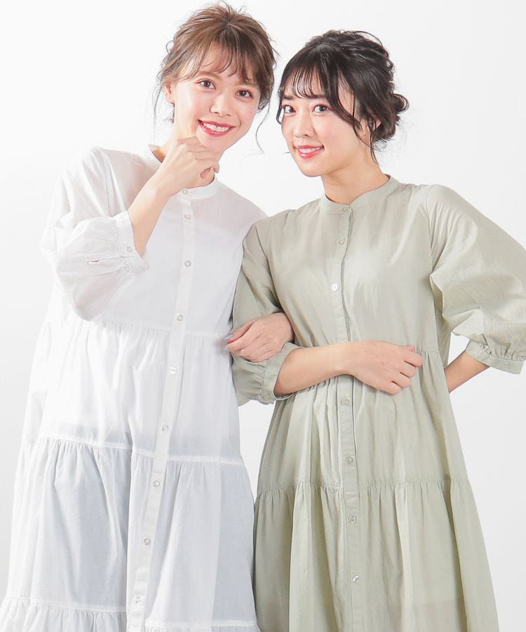 日本 Honeys - 純棉七分袖寬鬆蛋糕裙洋裝-黑