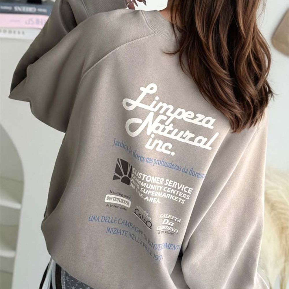 Java 背後美式logo裏起毛長袖上衣-灰棕