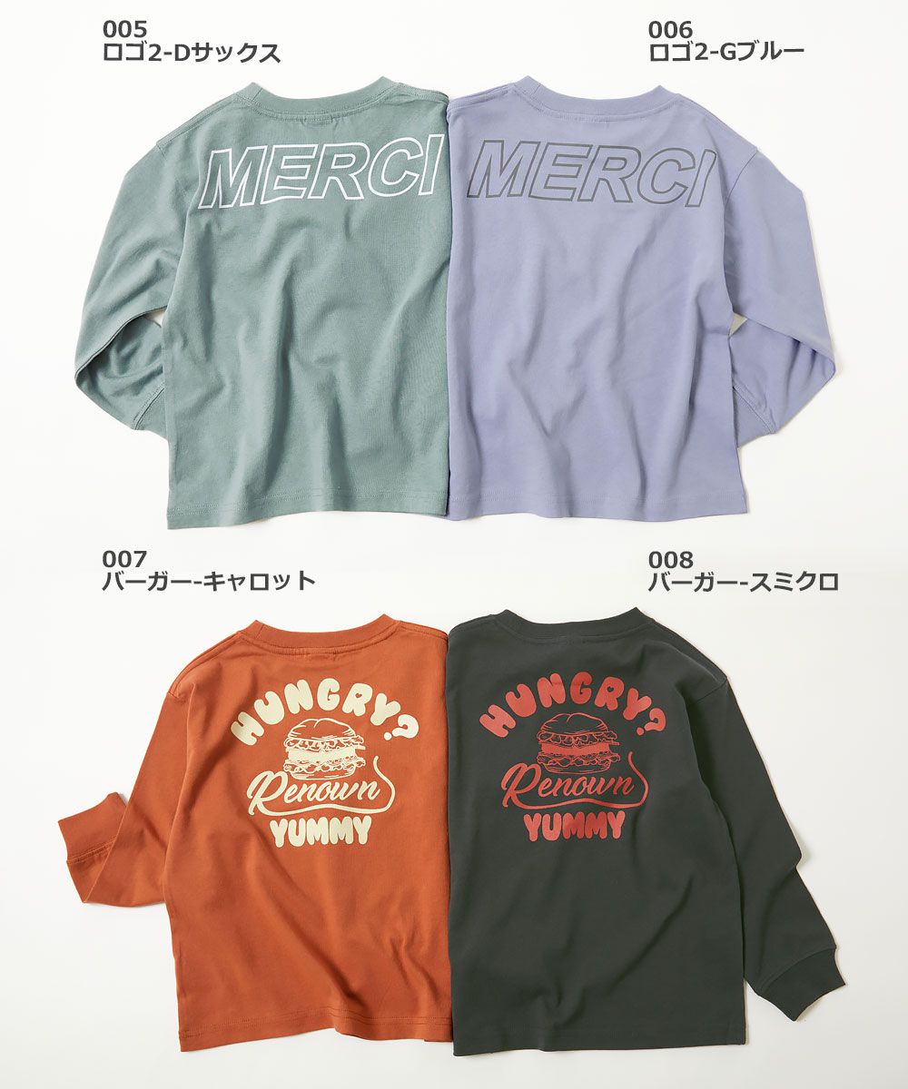 日本 devirock - 100%棉 定番百搭印花長袖上衣-Merci-藍紫