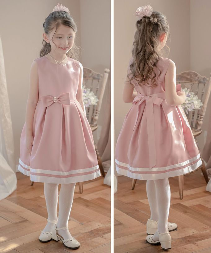 日本 Catherine Cottage - 珍珠蝴蝶結簡約法式洋裝/小禮服-粉紅