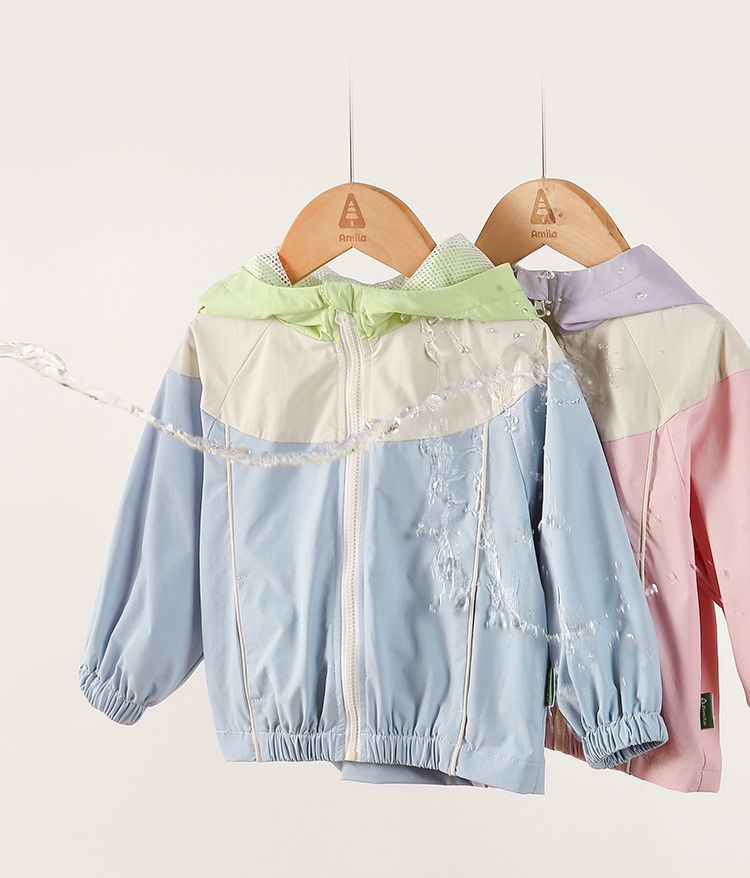 拼色連帽防風外套-粉+紫+白
