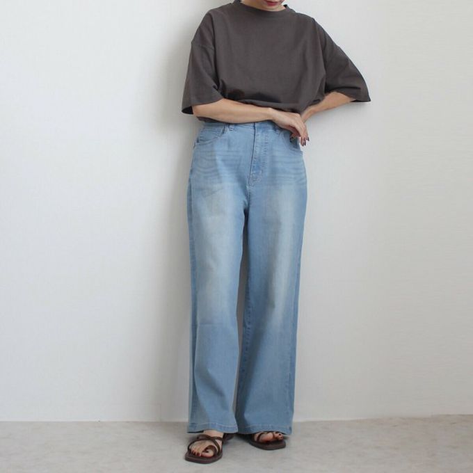 日本女裝代購 - Coolish 接觸涼感舒適快乾丹寧寬褲-淺藍