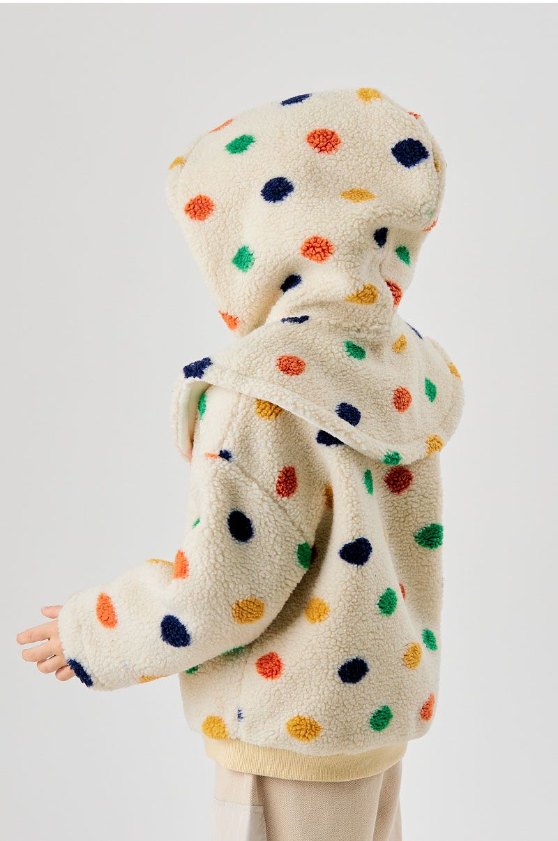 韓國 OZKIZ - (附帽子)彩點毛絨絎縫內裡保暖外套-卡其