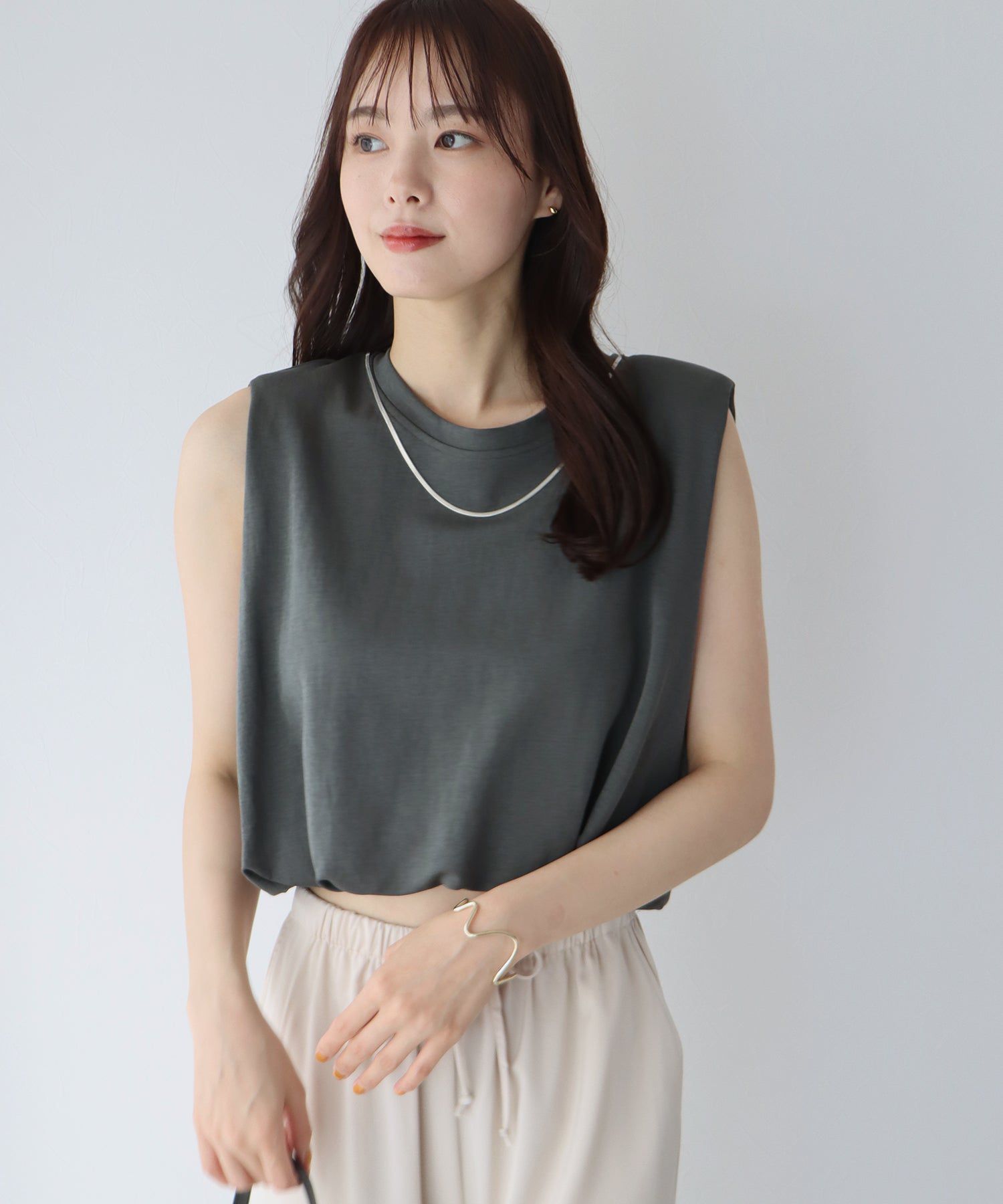 日本 BLUE EAST - 棉混法式簡約無袖上衣-白