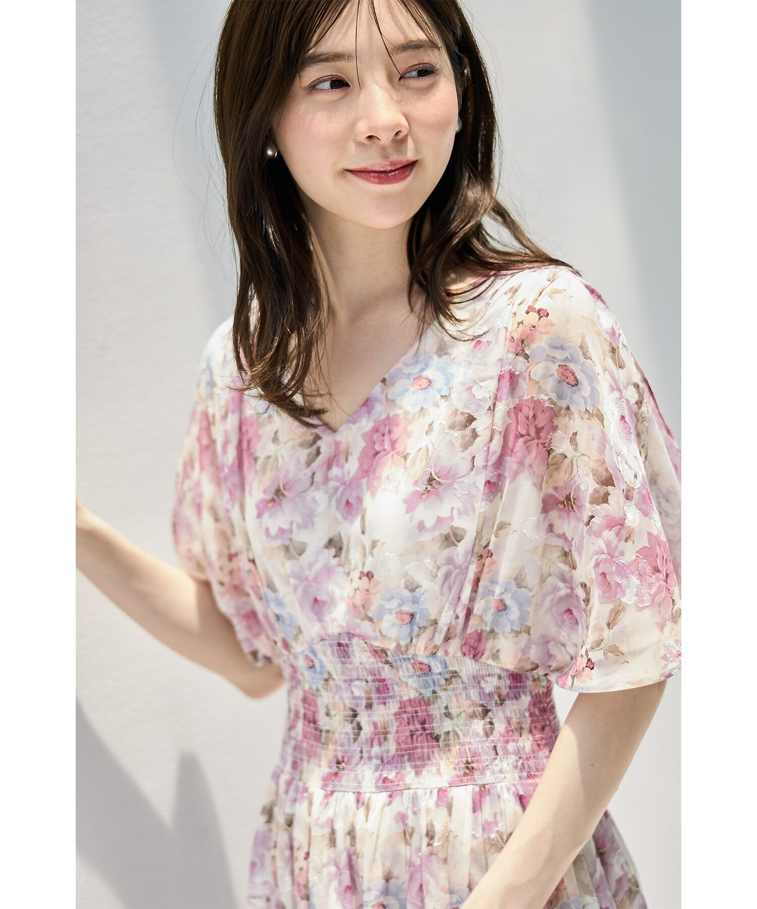 日本 tocco-closet - 後綁帶浪漫暈染碎花雪紡洋裝-水藍