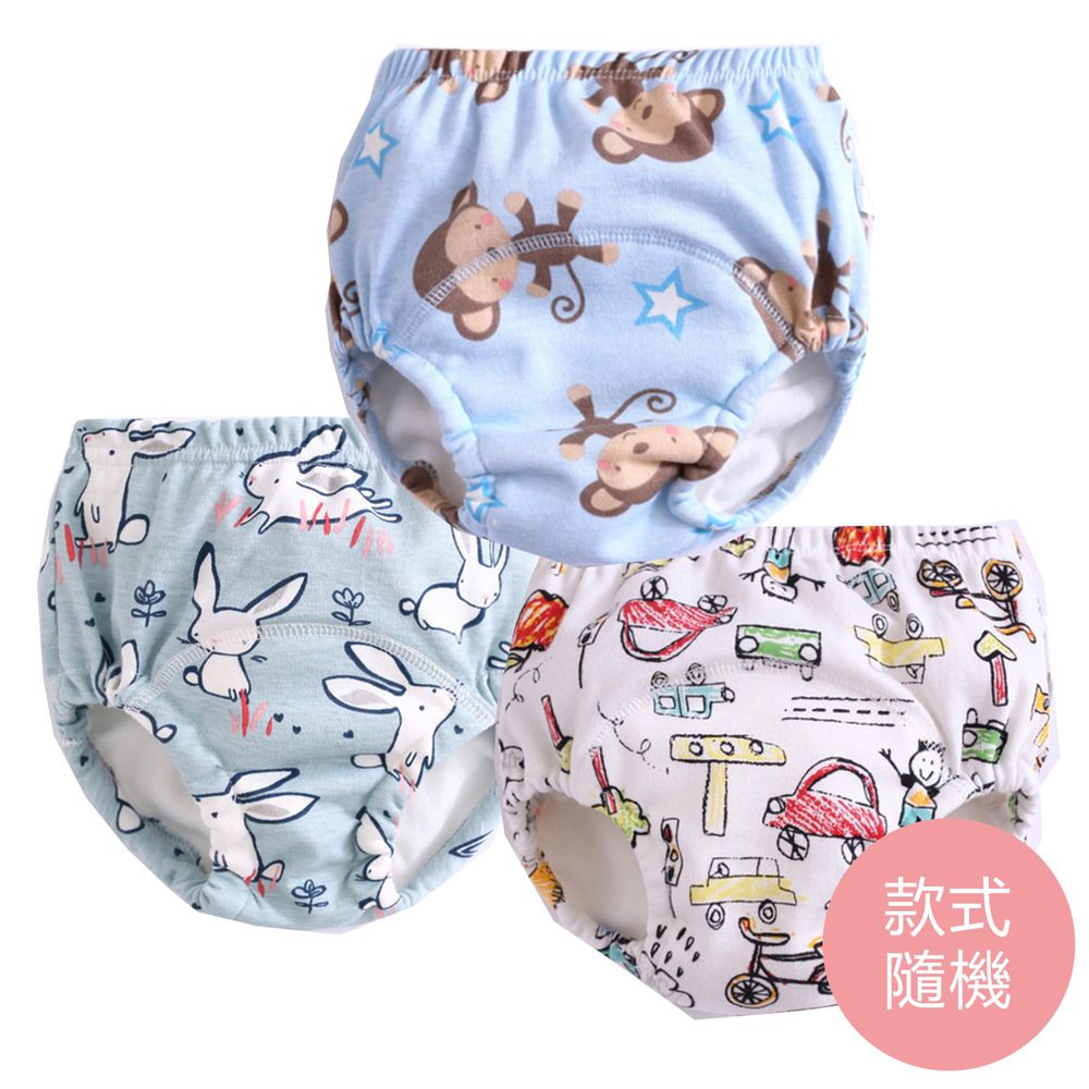 JoyNa - 6層紗嬰兒尿布褲 鬆緊隔尿褲-3件入-藍色猴子+隨機2入
