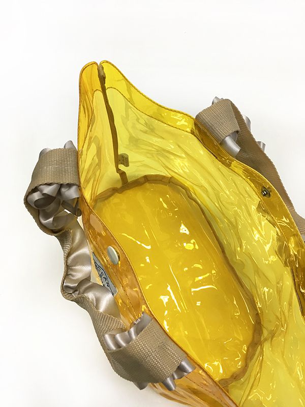 日本 OCEAN&GROUND - 透明PVC防水手提袋-緞帶度假風-灰黑 CH (27x33x20.5cm)