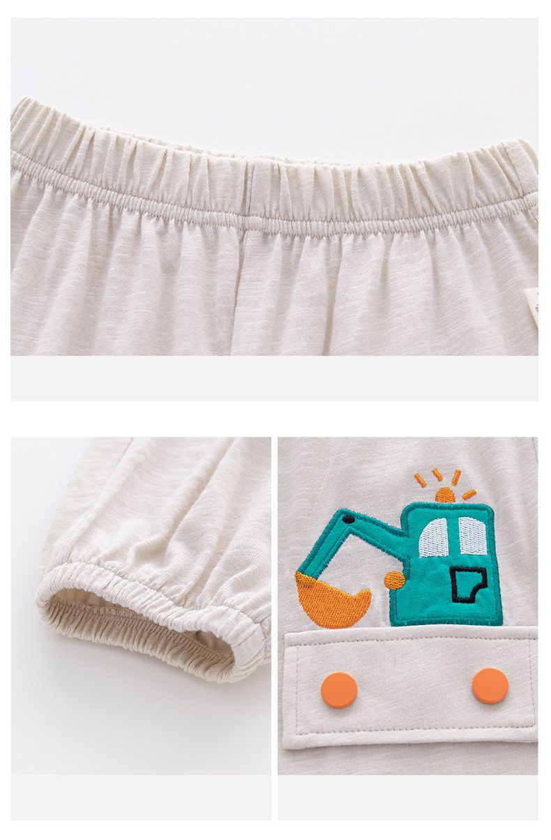 竹節棉束口長褲/防蚊褲-挖掘機-杏色