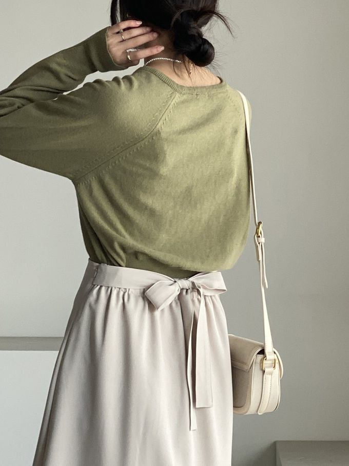 韓國女裝連線 - 喀什米爾混織針織上衣(不刺膚)-綠 (FREE)