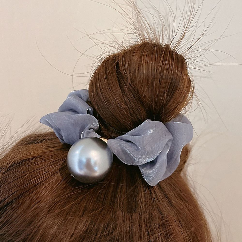 法式珠光珍珠髮圈-藍灰