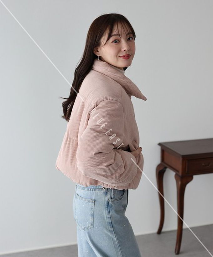 日本 BLUE EAST - 俐落燈芯絨科技羽絨短版外套-粉紅 (M)