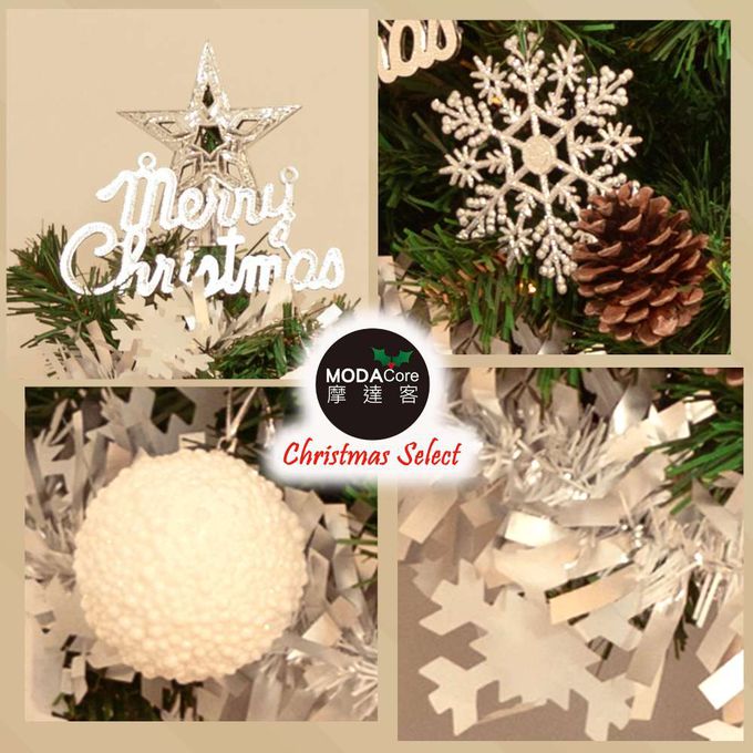MODACore 摩達客 - 摩達客台製3尺/3呎(90cm)豪華型裝飾綠色聖誕樹/銀白大雪花白果球系全套飾品組+50燈LED燈串暖白光-USB電池盒兩用充電