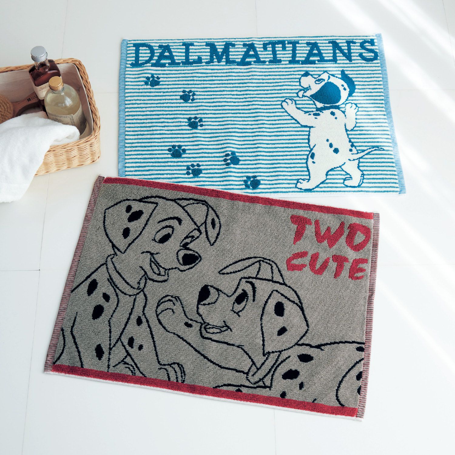 日本千趣會 - 迪士尼 純棉吸水快乾腳踏墊2件組-維尼小豬-藍黃 (45x60cm)