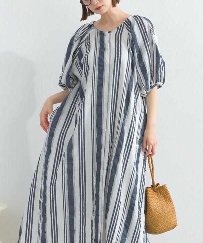 日本 Lupilien - 前後2way 印度棉泡泡袖輕盈洋裝-黑白格紋