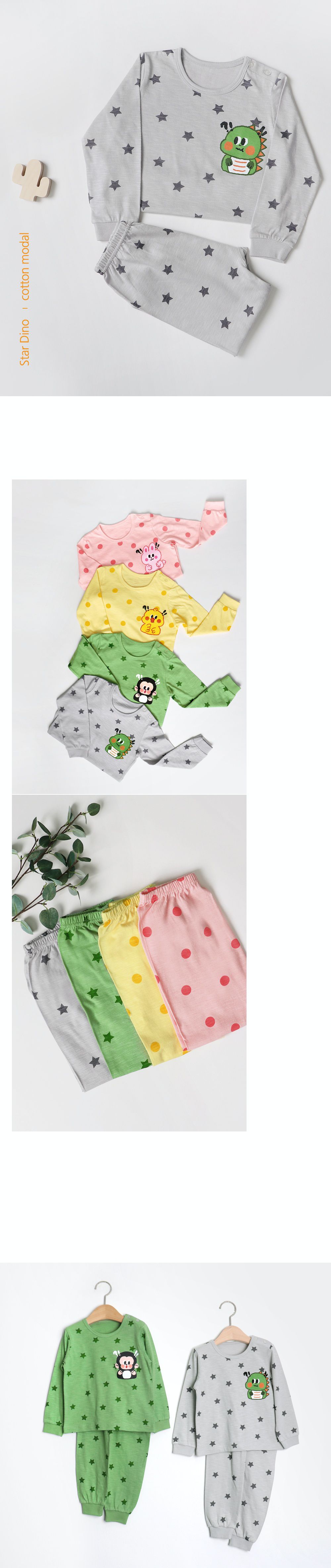 韓國 Mellisse - 韓製莫代爾透氣長袖家居服-星星恐龍