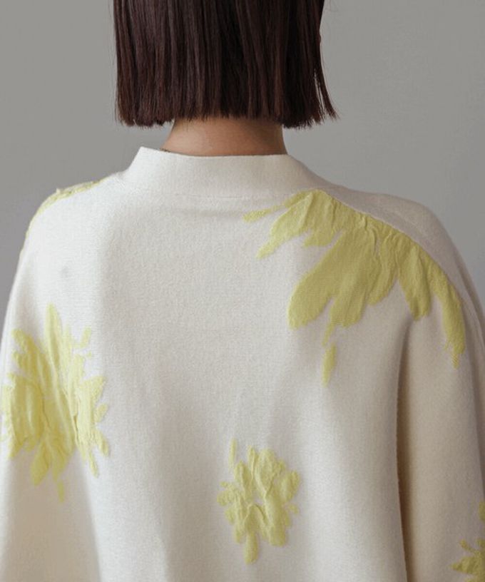 日本 Bab - 唯美花卉寬鬆感針織開襟外套-白