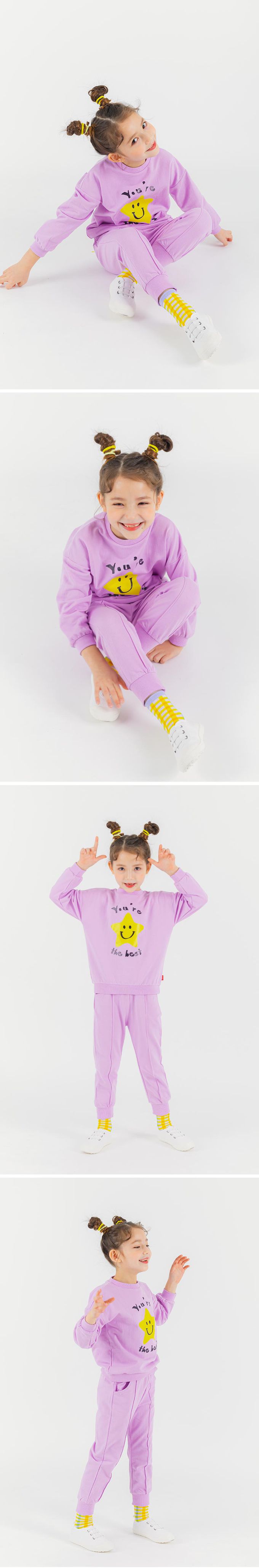 韓國 OZKIZ - 微笑STAR圓領長袖套裝-燕麥