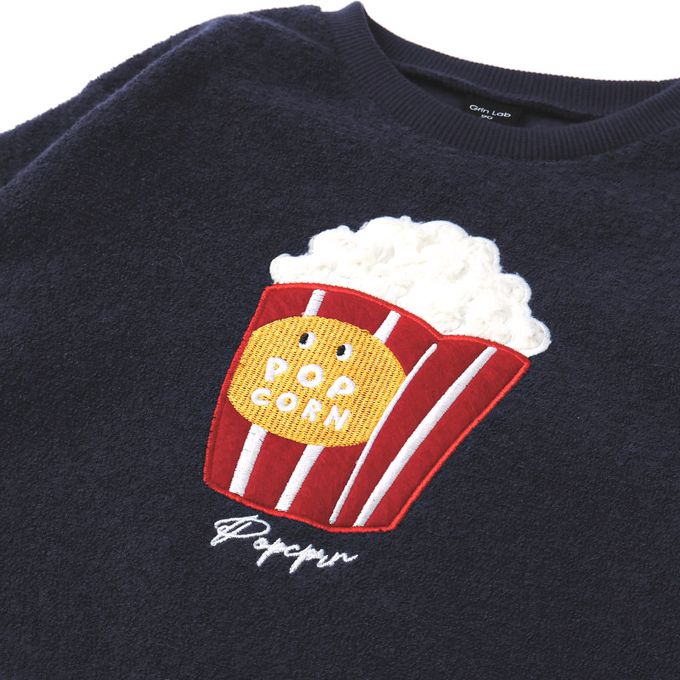 日本 ZOOLAND - 食物刺繡裏起毛長袖上衣-鯛魚燒-灰藍