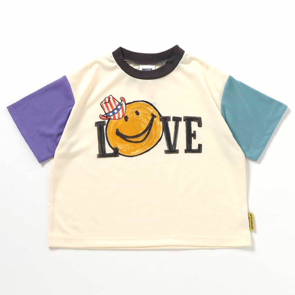 吸水速乾 美式印花短袖T恤-米杏x綠紫