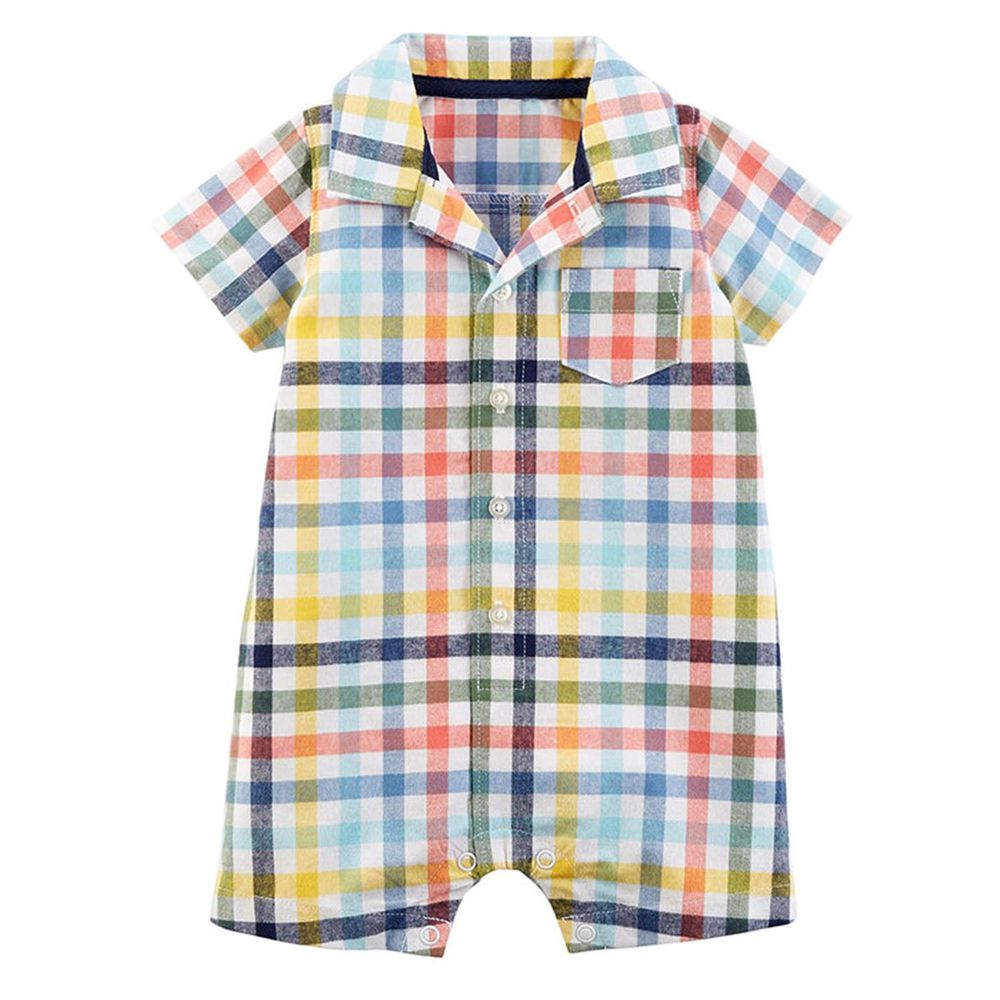 美國 Carter's - 嬰幼兒短袖連身衣-彩色格紋