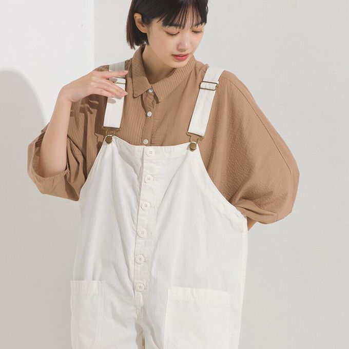 日本 OMNES - 100%印度棉 柔軟透氣寬袖襯衫(附口袋)-炭黑