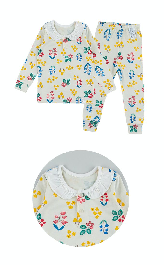 韓國 Cordi-i - 無螢光棉薄款彈性長袖家居服-童話花園-米黃