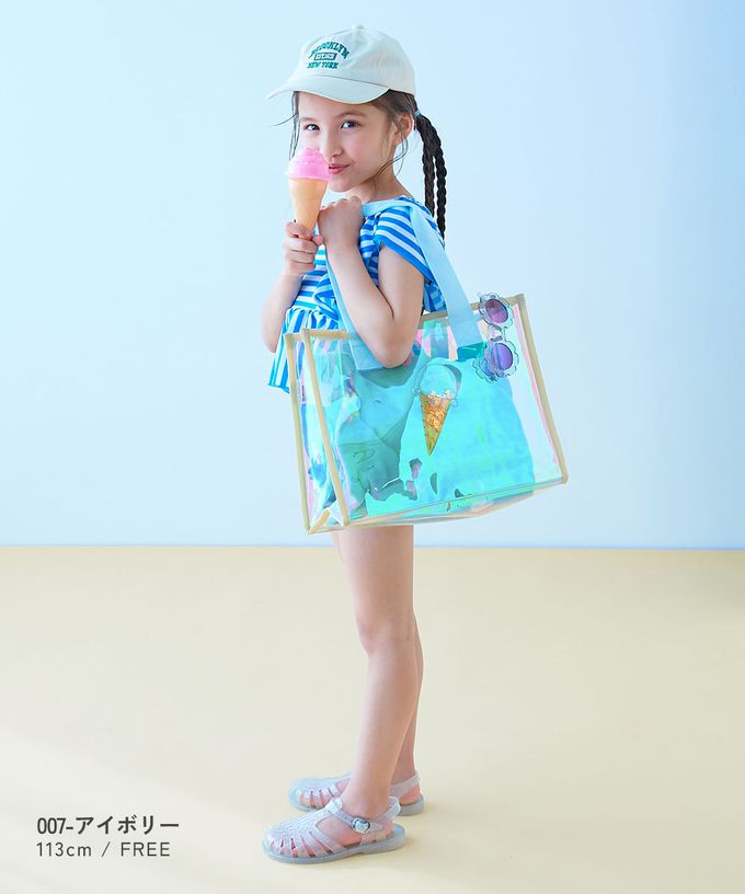 日本 devirock - 獨角獸色系閃亮愛心PVC防水游泳包-白藍系 (27x35x14cm)