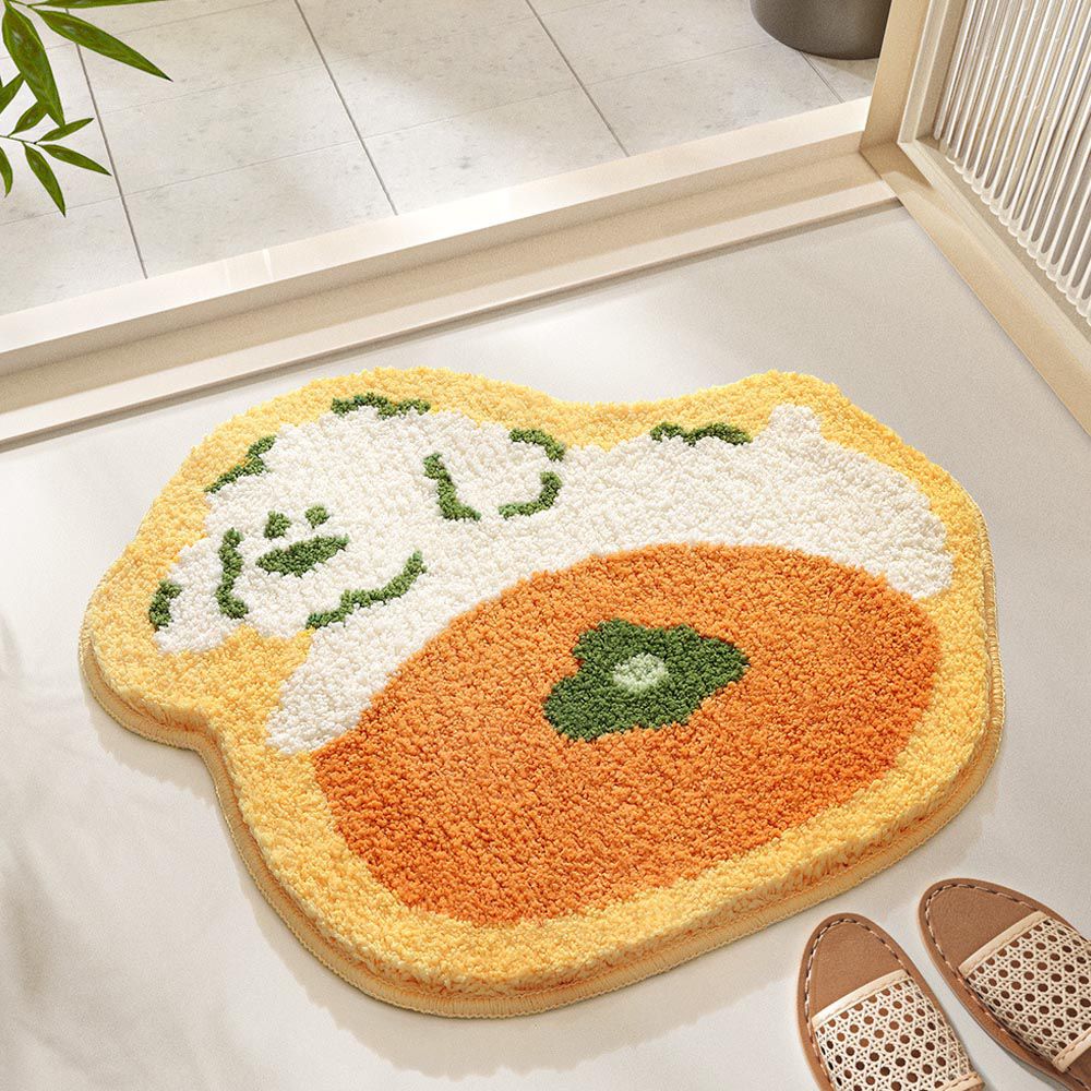造型快速吸水植絨浴室腳踏墊-橘子狗狗-白+橘 (53x60cm)