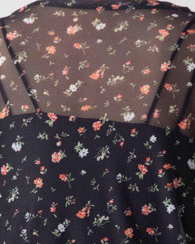 日本 gleam - 浪漫小花透膚薄紗短袖上衣-象牙米