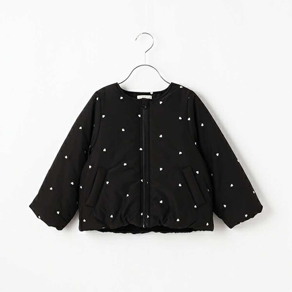 甜心刺繡無領鋪棉保暖外套-愛心-黑