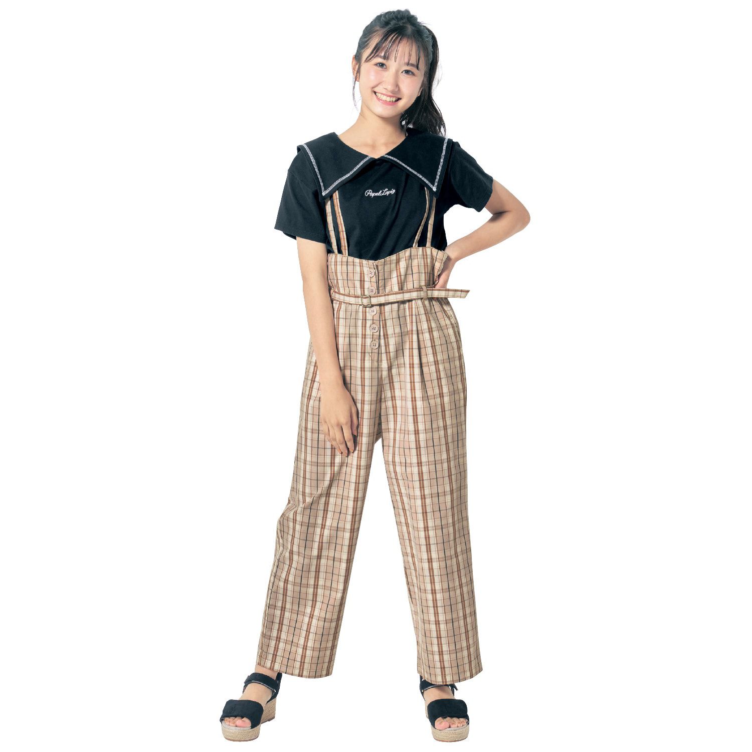 日本 Papel lapiz - 水手領潔淨感短袖上衣-黑